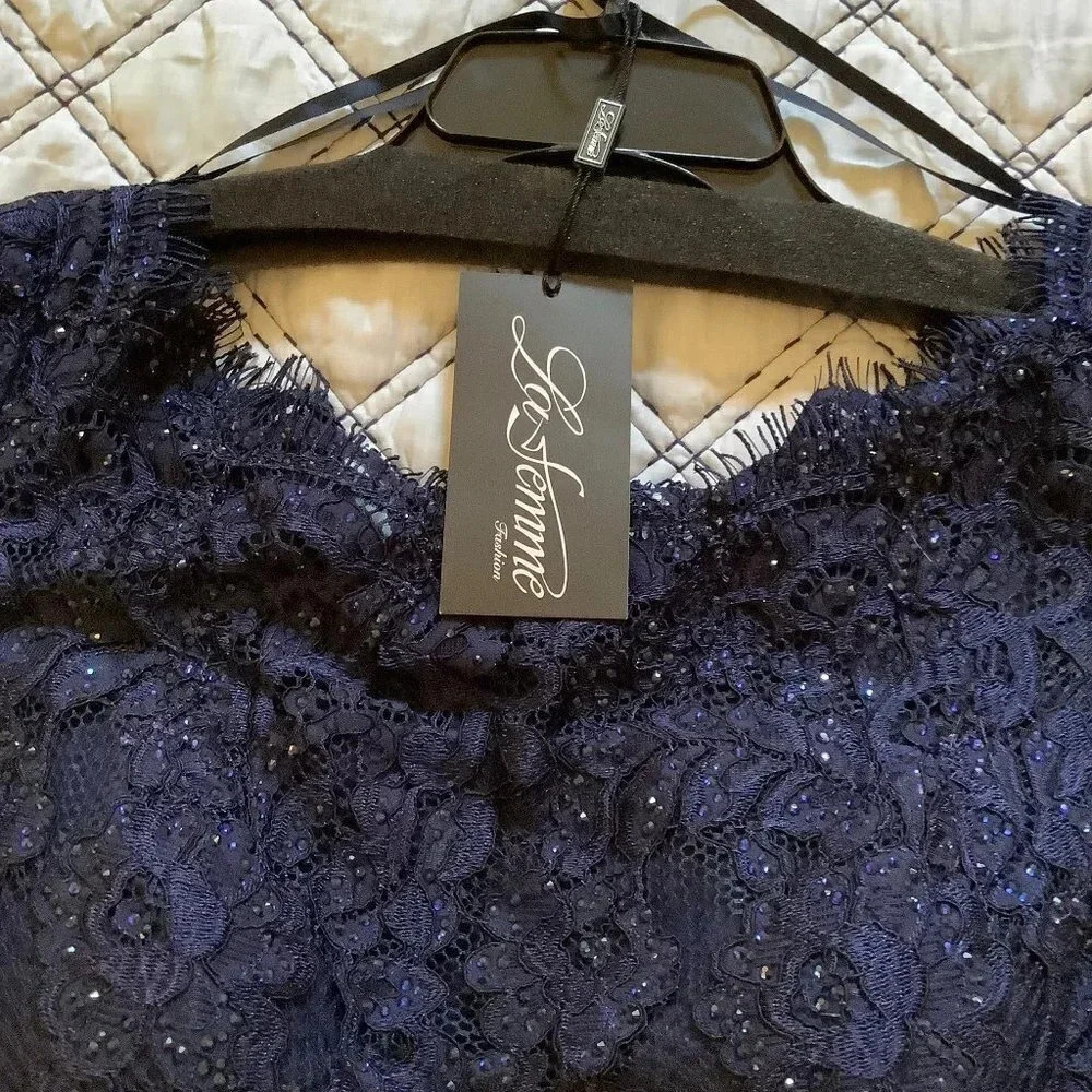 La Femme Wedding Sparkle Navy Blue Mother of Groom/Bride/Guest Dress, Size 10 - Picture 6 of 14
